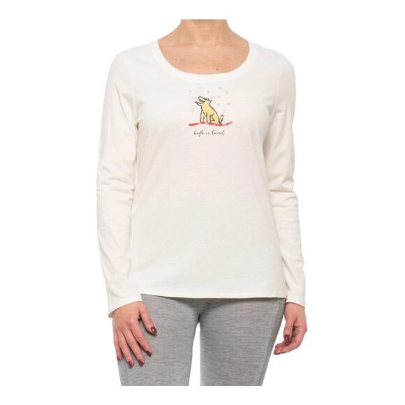 NWT Life Is Good Women's size Large White Dog Snow Long Sleeve Shirt - Picture 1 of 10